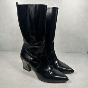 Reed Krakoff Boots Womens 40 Black Patent Leather Mid Calf Block Heel Italy